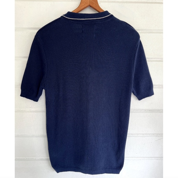 PERCIVAL Pablo Cuban Knit Short Sleeved Shirt - Navy - S - Picture 5 of 9
